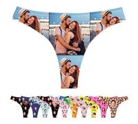LucBuy Culotte Tongs Personnalisée avec Photos de Visage, sous-vêtements Personnalisés Drôles, sous-vêtements avec Photo du Visage de L'épouse et du Mari, Cadeaux Fantaisie pour Bikini (A165)