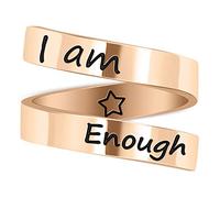 LucBuy En acier Inoxydable Continuer à Aller gravé Cadeaux Inspirants Anneaux Réglables Bijoux pour Hommes Femmes Adolescents (I am Enough - Or rose)