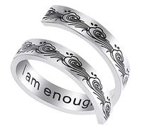 LucBuy En acier Inoxydable Continuer à Aller gravé Cadeaux Inspirants Anneaux Réglables Bijoux pour Hommes Femmes Adolescents (I am Enough - Argent (Motif))