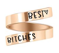 LucBuy En acier Inoxydable Continuer à Aller gravé Cadeaux Inspirants Anneaux Réglables Bijoux pour Hommes Femmes Adolescents (Best Bitches - Or rose)