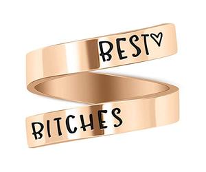 LucBuy En acier Inoxydable Continuer à Aller gravé Cadeaux Inspirants Anneaux Réglables Bijoux pour Hommes Femmes Adolescents (Best Bitches - Or rose)