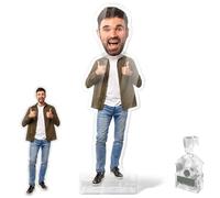 LucBuy Figurine à Tête Branlante Personnalisée, Figurine à Tête Branlante Automatique Solaire en Acrylique avec Photo Amusante Décoration Créative à Faire Soi-même pour Bureau, Voiture ou Bureau(A2)