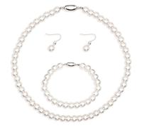 LucBuy Parure de Bijoux en Perles D'imitation, Collier Bracelet et Boucles D'oreilles en Perles Artificielles, Bijoux de Mariée Élégants, Cadeaux pour Mariage Anniversaire Fête des Mères (Blanc)