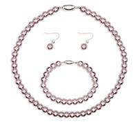 LucBuy Parure de Bijoux en Perles D'imitation, Collier Bracelet et Boucles D'oreilles en Perles Artificielles, Bijoux de Mariée Élégants, Cadeaux pour Mariage Anniversaire Fête des Mères (Violet)