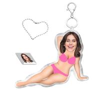 LucBuy Porte-clés en Peluche 3D avec Photo Personnalisée, Oreiller Doux Imprimé Recto Verso, Ornement Mignon avec Son de Pression, Porte-clés Personnalisé avec Images du Visage Cadeau (A22)