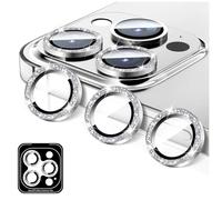 LucBuy Protecteur D'objectif D'appareil Photo Compatible avec iPhone 17 Pro/17 Pro Max, Coque D'appareil Photo en Verre Trempé 9H Pailleté, Anneaux Métalliques Individuels (Argent)