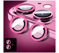 LucBuy Protecteur D'objectif D'appareil Photo Lumineux Compatible avec iPhone 17, Coque D'appareil Photo en Verre Trempé Bling, Anneaux en Alliage à Alignement Automatique (Rose)