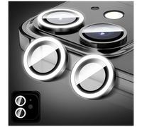 LucBuy Protecteur D'objectif D'appareil Photo Lumineux Compatible avec iPhone 17, Coque D'appareil Photo en Verre Trempé Bling, Anneaux en Alliage à Alignement Automatique (Blanc)