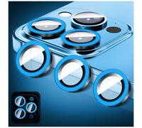LucBuy Protecteur D'objectif D'appareil Photo Lumineux Compatible avec iPhone 17 Pro/17 Pro Max, Coque D'appareil Photo en Verre Trempé Bling, Anneaux en Alliage à Alignement Automatique (Bleu)