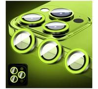 LucBuy Protecteur D'objectif D'appareil Photo Lumineux Compatible avec iPhone 17 Pro/17 Pro Max, Coque D'appareil Photo en Verre Trempé Bling, Anneaux en Alliage à Alignement Automatique (Vert Fluo)