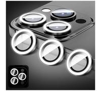 LucBuy Protecteur D'objectif D'appareil Photo Lumineux Compatible avec iPhone 17 Pro/17 Pro Max, Coque D'appareil Photo en Verre Trempé Bling, Anneaux en Alliage à Alignement Automatique (Blanc)