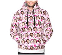 LucBuy Sweats à Capuche Personnalisés avec Photos Texte, Sweat à Capuche Personnalisé avec Poche, Sweat à Capuche à Cordon Personnalisé avec Photos de Visage, Manteau Pull-Over Drôle (A234)