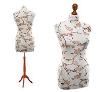 LUCCESI | Schneiderpuppe | zum Probierpreis! | Größen S - XL (Female) | Torso Size: M (Medium/36-38) | Wechselbezug Creme-Weiss/Florales Muster (Braun) | Standfuss Calvados | Schaufensterpuppe