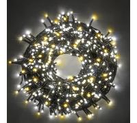 Luccika Guirlande LED Intérieur/Extérieur, 5m, 8 Modes d'Éclairage, Contrôleur 31V avec Mémoire, IP44 Étanche, Câble Vert, pour Noël, Fêtes et Décorations (Blanc Glacé + Blanc Chaud, 9M 180LED)