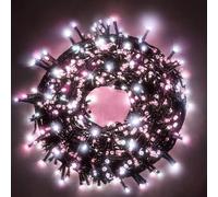 Luccika Guirlande LED Intérieur/Extérieur, 5m, 8 Modes d'Éclairage, Contrôleur 31V avec Mémoire, IP44 Étanche, Câble Vert, pour Noël, Fêtes et Décorations (Blanc Glacé + Rose, 9M 180LED)