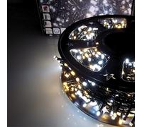 Luccika Guirlande LED Intérieur/Extérieur, 5m, 8 Modes d'Éclairage, Contrôleur 31V avec Mémoire, IP44 Étanche, Câble Vert, pour Noël, Fêtes et Décorations (Blanc Glacé + Blanc Chaud, 100M 2000LED)