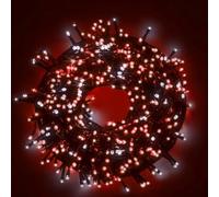Luccika Guirlande LED Intérieur/Extérieur, 5m, 8 Modes d'Éclairage, Contrôleur 31V avec Mémoire, IP44 Étanche, Câble Vert, pour Noël, Fêtes et Décorations (Blanc Glacé + Rouge, 15M 300LED)
