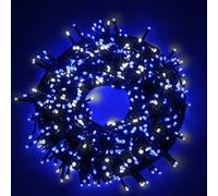 Luccika Guirlande LED Intérieur/Extérieur, 5m, 8 Modes d'Éclairage, Contrôleur 31V avec Mémoire, IP44 Étanche, Câble Vert, pour Noël, Fêtes et Décorations (Blanc Glacé + Bleu, 15M 300LED)