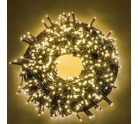 Luccika Guirlande LED Intérieur/Extérieur, 5mm, 8 Modes d'Éclairage, Contrôleur 31V avec Mémoire, IP44 Étanche, Câble Vert, pour Noël, Fêtes et Décorations (Blanc Chaud, 5M 100LED)