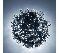 Luccika Guirlande LED Intérieur/Extérieur, 5mm, 8 Modes d'Éclairage, Contrôleur 31V avec Mémoire, IP44 Étanche, Câble Vert, pour Noël, Fêtes et Décorations (Blanc Glacé, 5M 100LED)