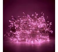 Luccika Guirlande lumineuse LED 31V avec 8 effets lumineux et minuterie, guirlande lumineuse de Noël pour sapin et extérieur IP44, câble transparent (Rose, 9M 180LED)