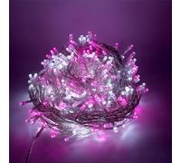 Luccika Guirlande lumineuse LED 31V avec 8 effets lumineux et minuterie, guirlande lumineuse de Noël pour sapin et extérieur IP44, câble transparent (Blanc Glacé + Rose, 9M 180LED)