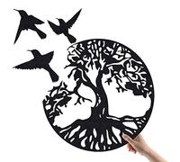 Luccyle 50x50cm Arbre de vie en métal Décoration,Art Mural en Métal,Art de l'arbre de Vie,3 Oiseaux Volants - Décorations intérieures et extérieures pour la Chambre à Coucher
