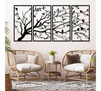 Luccyle Art mural en métal arbre de vie 4 panneaux signe d'arbre art mural décoration murale décoration d'intérieur cadeau de pendaison de crémaillère, 4 pièces (23.6in*11.8in)