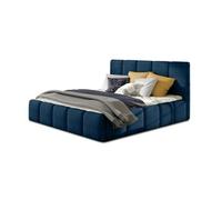 Lucea - lit coffre - 160x200 - sommier inclus - en velours - Bleu nuit