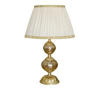 LUCECLASS - C518 Lampe de table artisanale classique en fonte de laiton et verre de Murano, avec abat-jour en mélange de soie plissée ivoire, pour chambre, salon, couloir, hôtel