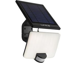 Luceco LEXSF8B40 Projecteur d'extérieur LED solaire avec détecteur de mouvement PIR Lumière de sécurité Éclairage extérieur Design angulaire Réglable Gardien Noir IP65 8 W 800 lm 4000 K