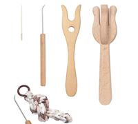 Lucet Fork Crochet - Kit d'outils de tissage en bois 4 pièces | Ensemble de tresses à tricoter DIY avec aiguille à gros chas | Fabricant de cordons portatif pour la fabrication de fils, débutants et a