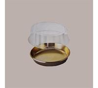 Lucgel Srl Lot de 10 plateaux en or marron avec couvercle haut transparent pour gâteaux Charlotte Tiramisu Babà Profitterol 26 cm