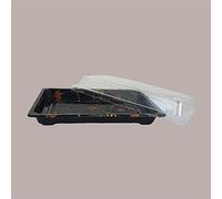 Lucgel Srl Lot de 50 bacs à plateau noir pour sushi et sashimi + couvercle à emporter (225 x 95 H50)