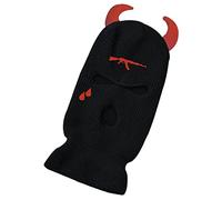 luchike AK Tears Masque de ski avec cornes de diable 3 trous Cagoule intégrale en tricot thermique pour ski, cyclisme, escalade, Noir , M/L
