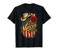 Lucia Chapeau de Cowboy Drapeau américain Rose T-Shirt Graphique avec Valeur