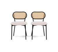 Lisa Design - Luciano - Lot de 2 chaises cannage - Dossier Arrondi - en Tissu Bouclette, Beige