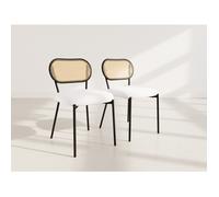 Luciano - lot de 2 chaises cannage - dossier arrondi - en tissu bouclette - Beige