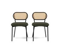 Lisa Design - Luciano - Lot de 2 chaises cannage - Dossier Arrondi - en Tissu Bouclette, Vert Kaki