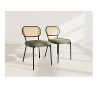 Luciano - lot de 2 chaises cannage - dossier arrondi - en tissu bouclette - Vert Kaki