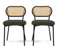 Lisa Design - Luciano - Lot de 2 chaises cannage - Dossier Arrondi - en Tissu Bouclette, Vert Kaki