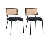 Luciano - lot de 2 chaises cannage - en tissu bouclette - Noir