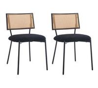 Luciano - lot de 2 chaises cannage - en tissu bouclette - Noir Noir G