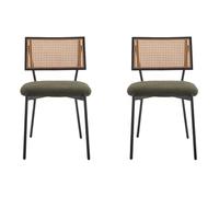 Best mobilier - Lot de 2 chaises Luciano cannage en tissu bouclette Vert Kaki