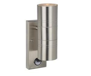 LUCIDE ARNE-LED IR - Spot mural/Applique mural Intérieur/Extérieur - Ø 6,3 cm - LED - GU10-2x5W 2700K - IP44- Détecteur De Mouvement & Jour/Nuit - Chrome Dépoli