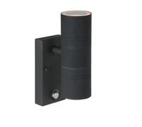LUCIDE ARNE-LED IR - Spot mural/Applique mural Intérieur/Extérieur - Ø 6,3 cm - LED - GU10 (MR16) - 2x5W 2700K - IP44- Détecteur De Mouvement & Jour/Nuit - Noir