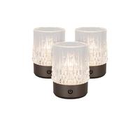 LUCIDE LILY - Lot de 3 lampes de table rechargeables - Batterie - Diamètre : 8 cm - LED 3 StepDim - 1 x 3 W 2700 K/3000 K - Noir chromé