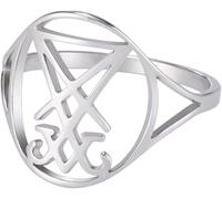 Lucifer Estampillé Bague pour Hommes et Femmes en Acier Inoxydable Gothique Lucifer Eglise Mystérieux Diable Impression Symbole Anneau Satan Amulette Bijoux (Argent, 10)