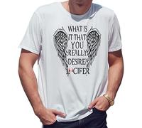 Lucifer Morningstar What is It That You Really Desire T-Shirt Blanc pour Les Hommes Size L