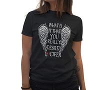 Lucifer Morningstar What is It That You Really Desire T-Shirt Femme Noir Size L